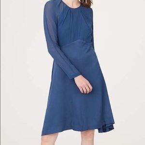 NWT Club Monaco Rokinsa Medium Blue Silk Chiffon Fit & Flare Dress